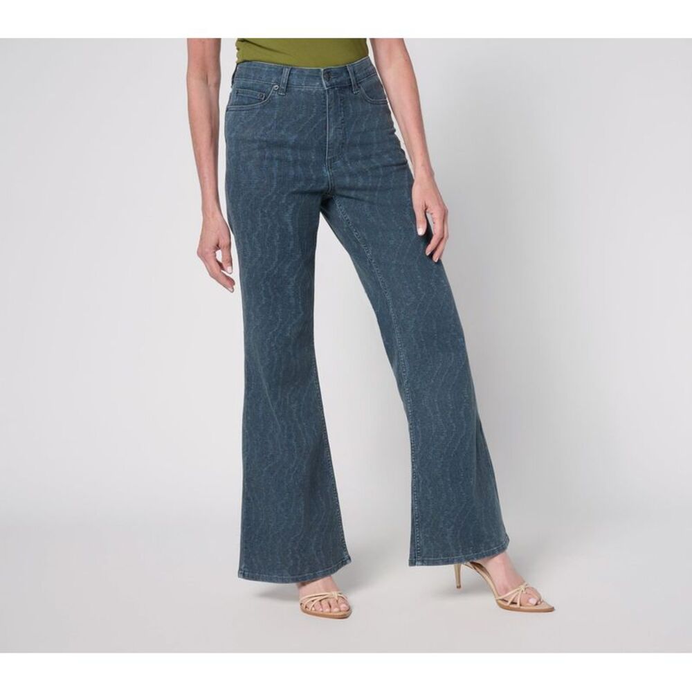 Me by Jennie Garth Women's Pants Sz 10 Printed Flare Jeans- Indigo Blue A693033